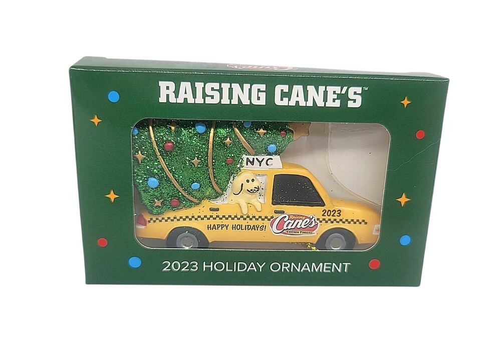 NEW 2023 Raising Canes NYC Taxi Cab w/ Puppy Dog Christmas Tree Ornament CL43
